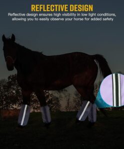 Fly Boots for Horses Set of 4,Universal Size Fine Mesh Horse Fly Boots with Nylon Stays,Fly Leggings for Horses with Fleece Trimming and Reflective Webbing