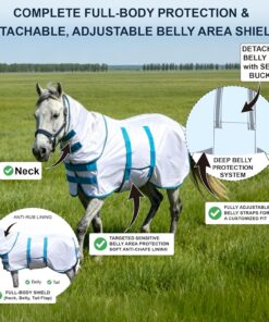 Fly Sheet for Mini Horse/Pony/Foal & Weanling/Yearling/Donkey - Detachable Neck Cover & Belly Wrap, Lightweight Airflow Mesh Summer Sheet for Pasture & Stable, UV Protection...