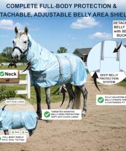 Fly Sheet for Mini Horse/Pony/Foal & Weanling/Yearling/Donkey - Detachable Neck Cover & Belly Wrap, Lightweight Airflow Mesh Summer Sheet for Pasture & Stable, UV Protection...
