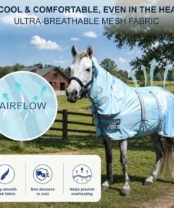 Fly Sheet for Mini Horse/Pony/Foal & Weanling/Yearling/Donkey - Detachable Neck Cover & Belly Wrap, Lightweight Airflow Mesh Summer Sheet for Pasture & Stable, UV Protection...