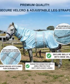 Fly Sheet for Mini Horse/Pony/Foal & Weanling/Yearling/Donkey - Detachable Neck Cover & Belly Wrap, Lightweight Airflow Mesh Summer Sheet for Pasture & Stable, UV Protection...