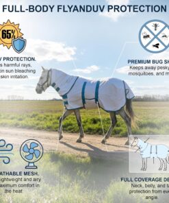 Fly Sheet for Mini Horse/Pony/Foal & Weanling/Yearling/Donkey - Detachable Neck Cover & Belly Wrap, Lightweight Airflow Mesh Summer Sheet for Pasture & Stable, UV Protection...