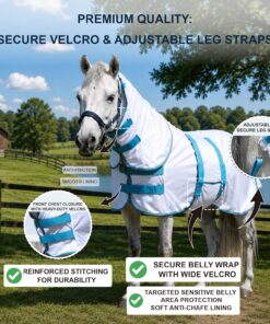 Fly Sheet for Mini Horse/Pony/Foal & Weanling/Yearling/Donkey - Detachable Neck Cover & Belly Wrap, Lightweight Airflow Mesh Summer Sheet for Pasture & Stable, UV Protection...