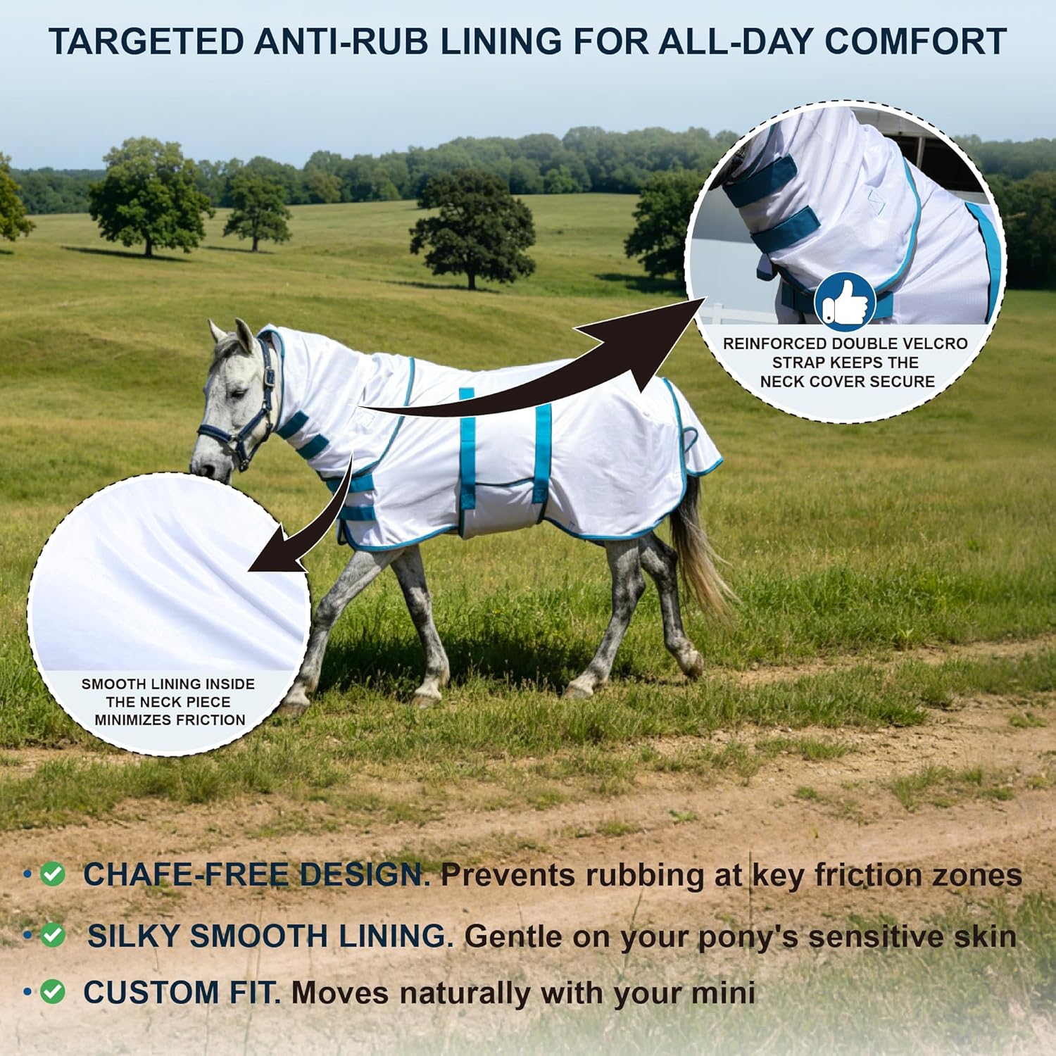 Fly Sheet for Mini Horse/Pony/Foal & Weanling/Yearling/Donkey - Detachable Neck Cover & Belly Wrap, Lightweight Airflow Mesh Summer Sheet for Pasture & Stable, UV Protection...