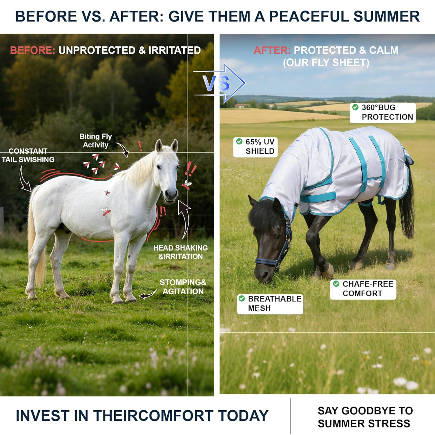 Fly Sheet for Mini Horse/Pony/Foal & Weanling/Yearling/Donkey - Detachable Neck Cover & Belly Wrap, Lightweight Airflow Mesh Summer Sheet for Pasture & Stable, UV Protection...