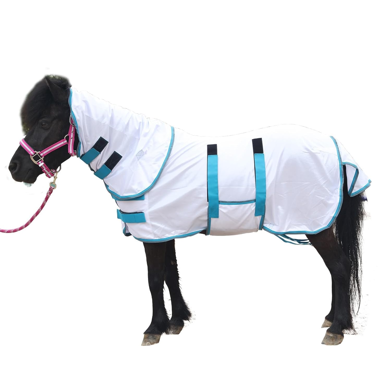 Fly Sheet for Mini Horse/Pony/Foal & Weanling/Yearling/Donkey - Detachable Neck Cover & Belly Wrap, Lightweight Airflow Mesh Summer Sheet for Pasture & Stable, UV Protection...