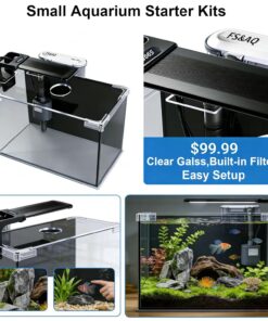 FS&AQ 2.5 Gallon Betta Fish Tank with Filter Light and Lid Small Aquarium Starter Kit Perfect for Desktops Offices or Beginners