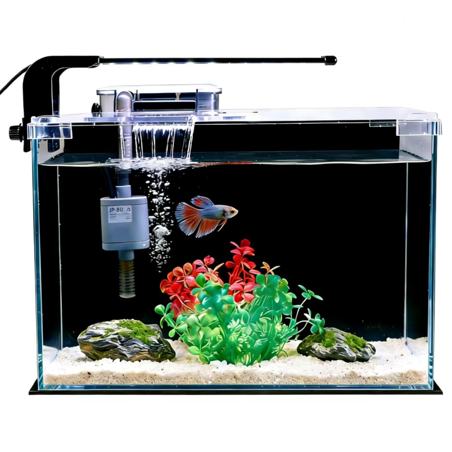 FS&AQ 2.5 Gallon Betta Fish Tank with Filter Light and Lid Small Aquarium Starter Kit Perfect for Desktops Offices or Beginners