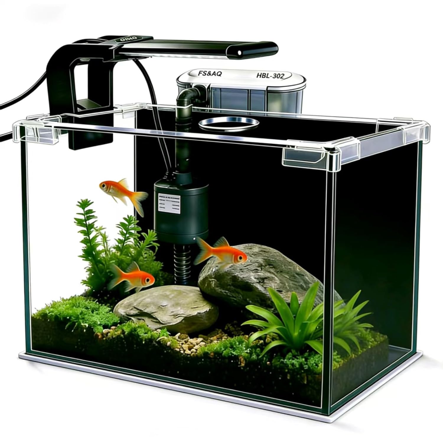 FS&AQ 2.5 Gallon Betta Fish Tank with Filter Light and Lid Small Aquarium Starter Kit Perfect for Desktops Offices or Beginners