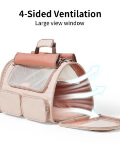FUKUMARU Cat Carrier, 4 Mesh Windows Small Dog Carrier, 4 Storage Pockets Cat Travel Bag, Under 15 lb Airline Approved Pet Carrier, Rollable Cover for Nervous Cats, Pink