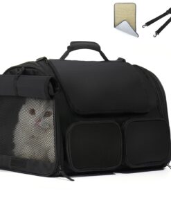 FUKUMARU Cat Carrier, 4 Mesh Windows Small Dog Carrier, 4 Storage Pockets Cat Travel Bag, Under 15 lb Airline Approved Pet Carrier, Rollable Cover for Nervous Cats, Pink