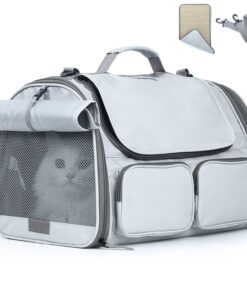 FUKUMARU Cat Carrier, 4 Mesh Windows Small Dog Carrier, 4 Storage Pockets Cat Travel Bag, Under 15 lb Airline Approved Pet Carrier, Rollable Cover for Nervous Cats, Pink