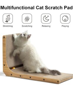 FUKUMARU Cat Scratcher, 26.8 Inch L Shape Cat Scratch Pad Wall Mounted, Cat Scratching Cardboard with Ball Toy for Indoor Cats, Large Size