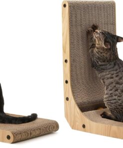 FUKUMARU Cat Scratcher, 26.8 Inch L Shape Cat Scratch Pad Wall Mounted, Cat Scratching Cardboard with Ball Toy for Indoor Cats, Large Size