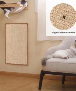 FUKUMARU Cat Scratcher Mat, 23.6 X 15.7 Inch Natural Sisal Cat Scratch Mats, Horizontal Cat Floor Scratching Pad Rug with Sticky Tapes, Protect Sofa and Carpet