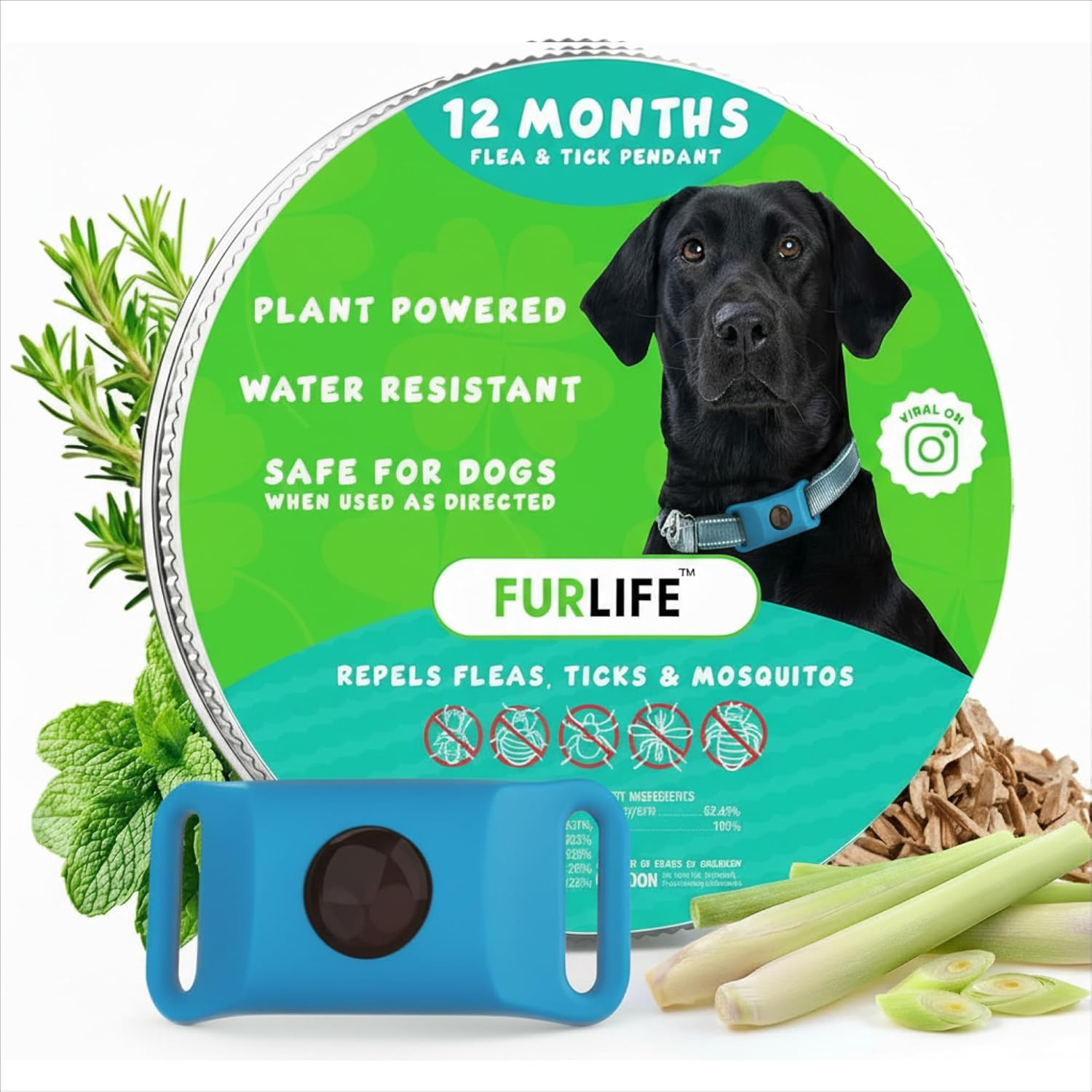 FurLife Green Dog Tag, Flea and Tick Prevention for Dogs - Waterproof Pendant for Collar, Safe for All Breeds