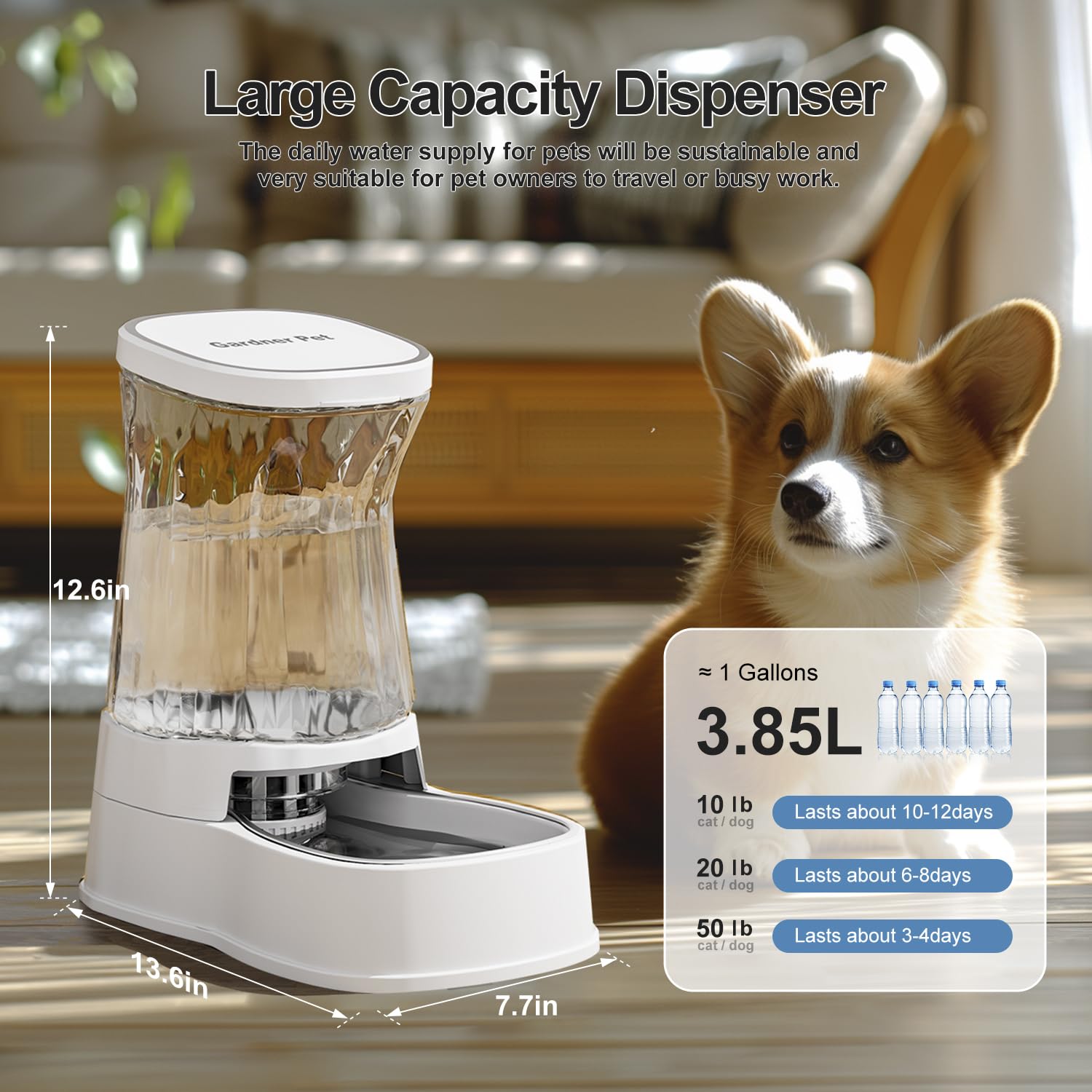 Gardner Pet Automatic Dog Water Dispenser Gravity Stainless Steel Water Waterer Feeder, 100% BPA-Free Large Capacity Water Feeding Bowls for Medium & Large-Sized Dogs Cats Other...