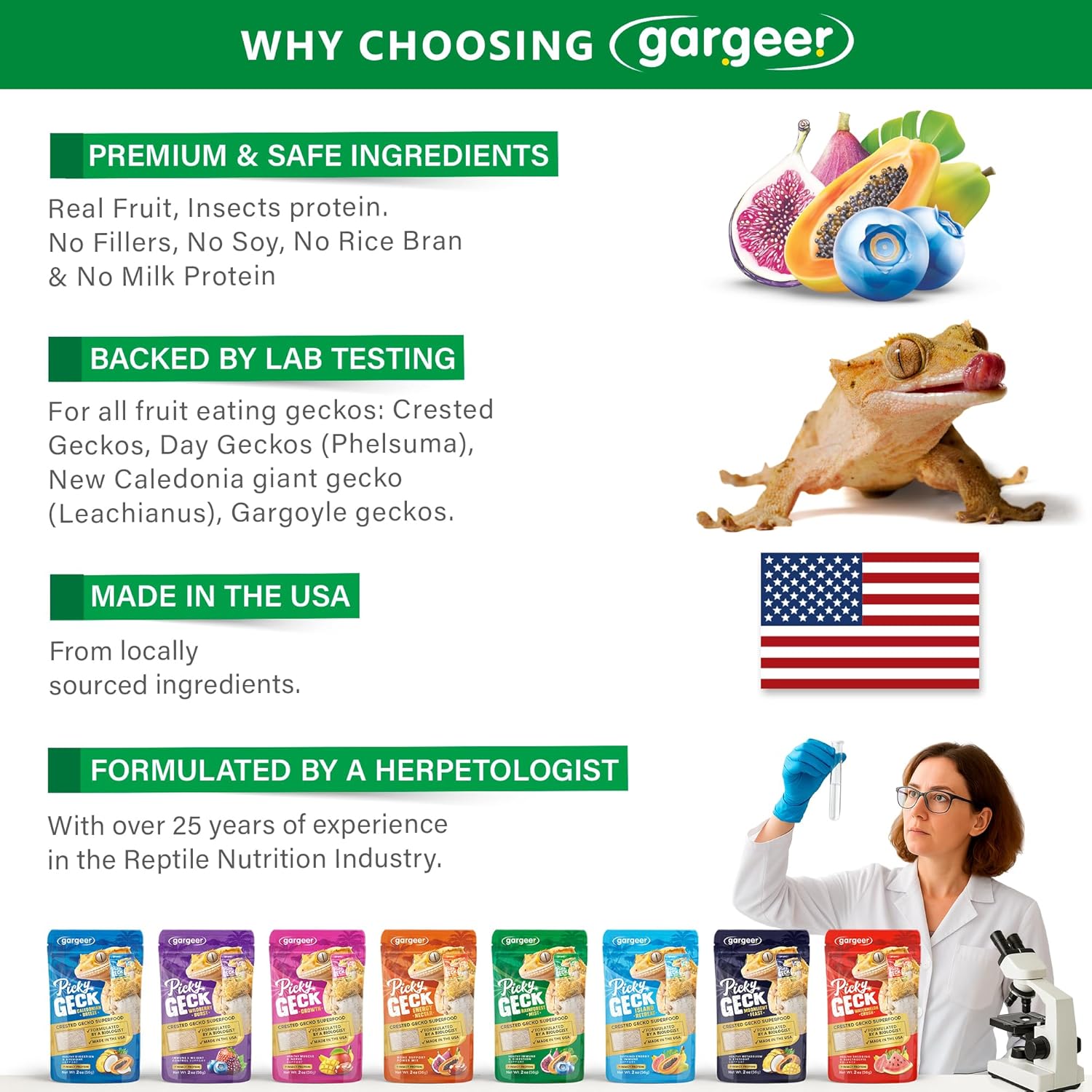 Gargeer 'Picky Geck' Rainforest Mist - Premium Crested Gecko Food | Immune & Digestion Support with Banana, Papaya, Fig & Blueberry | No Fillers - Only Premium Ingredients | 2oz...