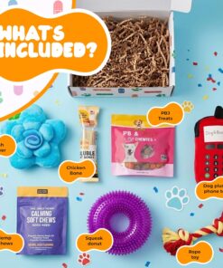 Get Well Soon Dog Gifts, Dog Care Package, Puppy Gift Basket with 3 Dog Treats and 4 Toys, Adorable Puppy Gift Basket, Pet Care Package