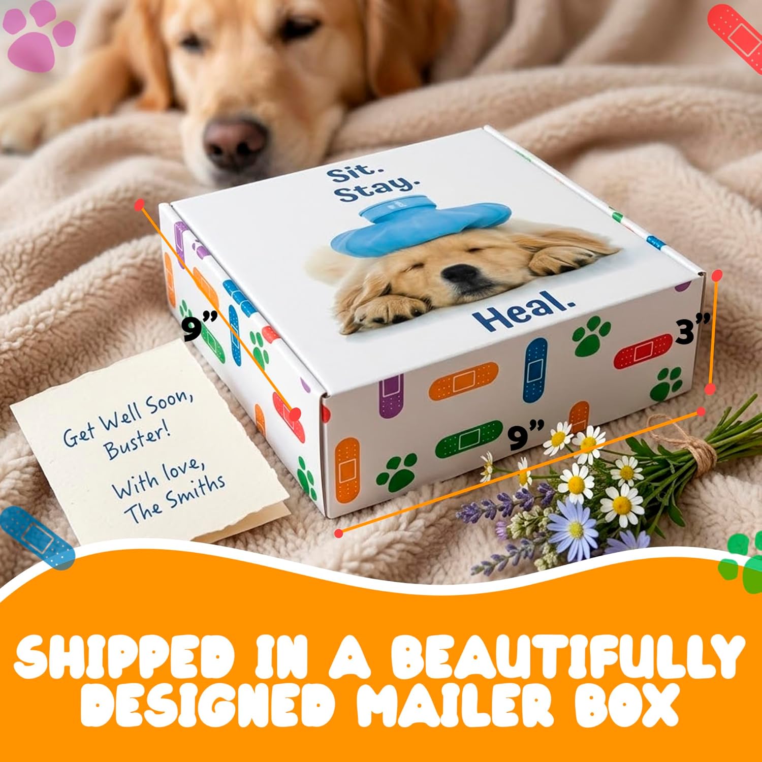 Get Well Soon Dog Gifts, Dog Care Package, Puppy Gift Basket with 3 Dog Treats and 4 Toys, Adorable Puppy Gift Basket, Pet Care Package