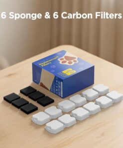 GIOTOHUN Cat Water Fountain Filter Replacement: 12 Cat Fountain Filter - 12 Pet Fountain Filter - 6 Carbon Filters & 6 Foam Filters - Suitable for GIOTOHUN Stainless Steel Cat...