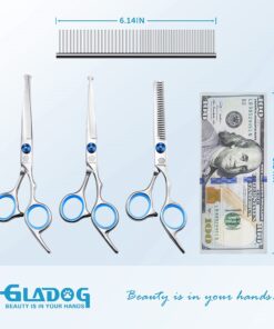 GLADOG Professional 5 in 1 Dog Grooming Scissors Set with Safety Round Tips, Sharp and Heavy-duty Pet Grooming Shears for Cats