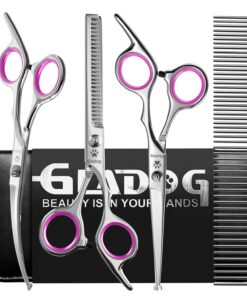 GLADOG Professional 5 in 1 Dog Grooming Scissors Set with Safety Round Tips, Sharp and Heavy-duty Pet Grooming Shears for Cats