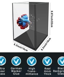 Glass Aquarium Starter Kits 1.5 Gallon Small Fish Tank, Betta Fish Tank for Home Office Deco, with LED Light, Power Filter, 4mm Glass, Black