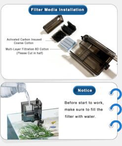 Glass Aquarium Starter Kits 1.5 Gallon Small Fish Tank, Betta Fish Tank for Home Office Deco, with LED Light, Power Filter, 4mm Glass, Black