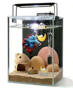 Glass Aquarium Starter Kits 1.5 Gallon Small Fish Tank, Betta Fish Tank for Home Office Deco, with LED Light, Power Filter, 4mm Glass, Black