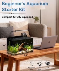 Glass Fish Tank Kit, 5 Gallon Betta Fish Tank Aquarium Starter Kit with Filter, Lights, Lid, for Betta, Goldfish, Small Fish or shrimg