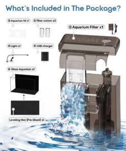 Glass Fish Tank Kit, 5 Gallon Betta Fish Tank Aquarium Starter Kit with Filter, Lights, Lid, for Betta, Goldfish, Small Fish or shrimg