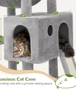 Globlazer Heavy Duty Cat Tree, 70 inch Sturdy Cat Tree for Indoor Cats Extra Large Cat Tower with Scratching Post, Hammock, Cat Condo for Adult Cats Kittens, F70 Pro, Light Grey