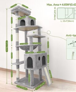 Globlazer Heavy Duty Cat Tree, 70 inch Sturdy Cat Tree for Indoor Cats Extra Large Cat Tower with Scratching Post, Hammock, Cat Condo for Adult Cats Kittens, F70 Pro, Light Grey