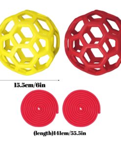 Goat Feeder Hanging Feeding Toy,Horse Treat Hay Feeder Toy, Durable TPR Feeding,for Horse Goat Sheep Relieve Stress,Stretch-Resistant Design(2pcs,Red+Yellow)