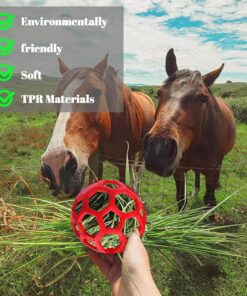 Goat Feeder Hanging Feeding Toy,Horse Treat Hay Feeder Toy, Durable TPR Feeding,for Horse Goat Sheep Relieve Stress,Stretch-Resistant Design(2pcs,Red+Yellow)