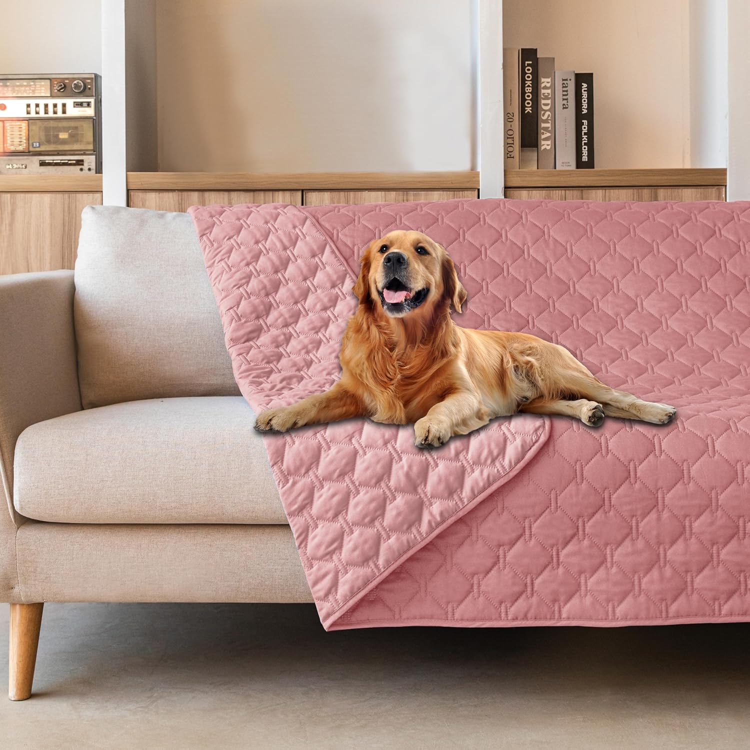 gogobunny 100% Double-Sided Waterproof Dog Bed Cover Pet Blanket Sofa Couch Furniture Protector for Puppy Large Dog Cat, Reversible (30x70 Inch (Pack of 1), Dark Beige/Light Beige)