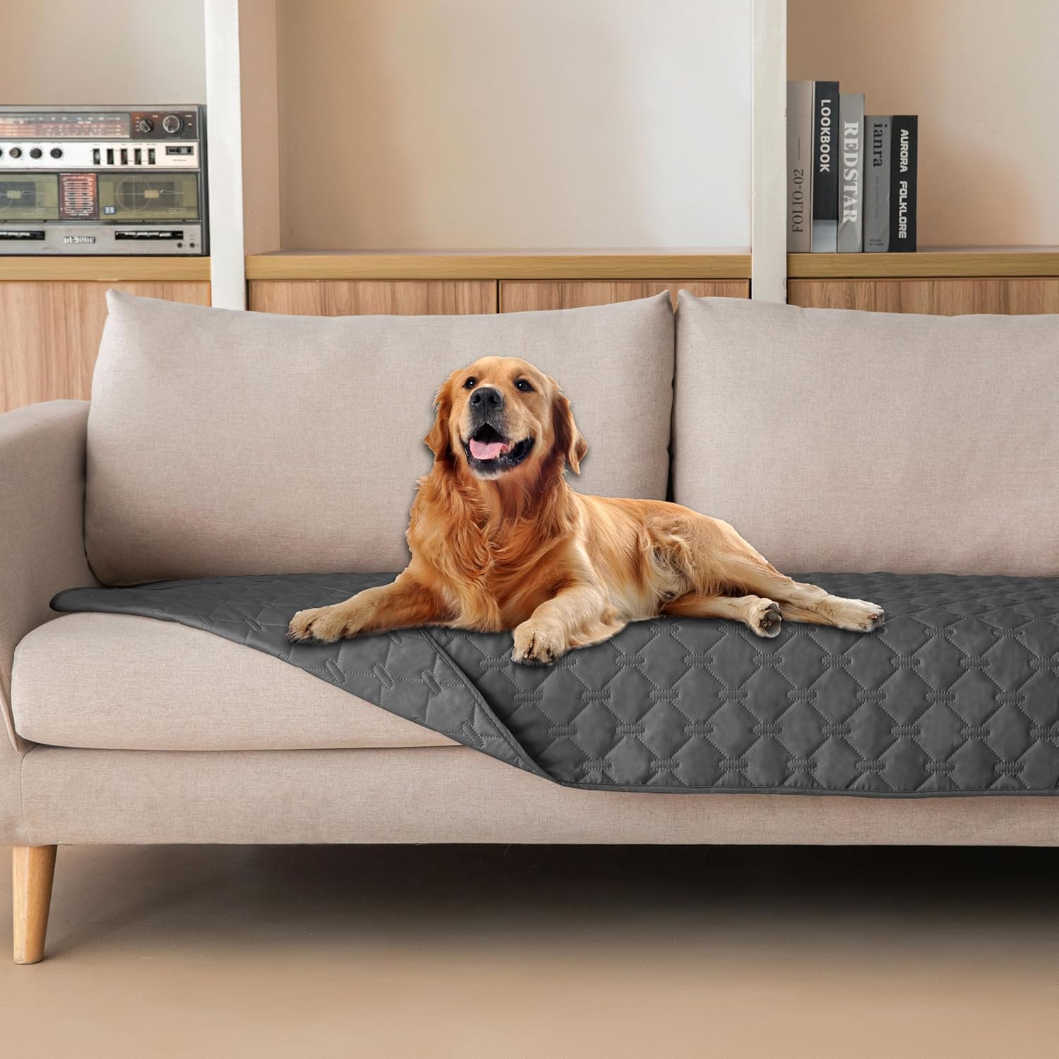 gogobunny 100% Double Sided Waterproof Dog Blanket Soft Pet Bed Cover Reversible Protect Furniture Couch Sofa Car for Puppy Large Dog Cat (Dark Charcoal/Light Charcoal, 30x70...