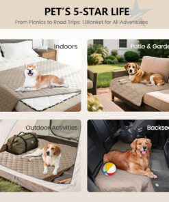 gogobunny 3X Stronger Waterproof Pet Blanket, Scratch Proof Furniture Protector for Dogs Cats, Reversible Cover 30x70 Inch, Dark Beige