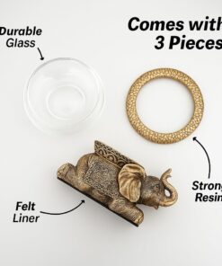 Good Luck Elephant Glass Bowl Gold Antiqued Polyresin Decorative Figurine with Removable Glass Bowl Terrarium, Candle Holder, or Tabletop Aquarium Home Decor with Gift Box