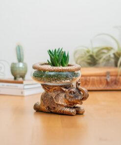 Good Luck Elephant Glass Bowl Gold Antiqued Polyresin Decorative Figurine with Removable Glass Bowl Terrarium, Candle Holder, or Tabletop Aquarium Home Decor with Gift Box