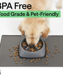 GORILLA GRIP 100% Waterproof Raised Edge BPA Free Silicone Pet Feeding Mat, Dog Cat Food Mats Contain Spills Protects Floors, Placemats for Cats and Dogs Water Bowl, 18.5x11.5,...