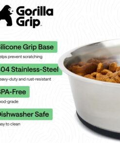 GORILLA GRIP Dog Bowls, Food Grade 304 Stainless Steel, Holds 2 Cups Each (16 fl oz) Food and Water Bowl for Feeding Dogs and Cats, Dishwasher Safe, Rust Resistant, BPA Free...