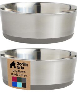 GORILLA GRIP Dog Bowls, Food Grade 304 Stainless Steel, Holds 2 Cups Each (16 fl oz) Food and Water Bowl for Feeding Dogs and Cats, Dishwasher Safe, Rust Resistant, BPA Free...
