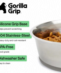 GORILLA GRIP Dog Bowls, Food Grade 304 Stainless Steel, Holds 2 Cups Each (16 fl oz) Food and Water Bowl for Feeding Dogs and Cats, Dishwasher Safe, Rust Resistant, BPA Free...