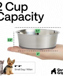 GORILLA GRIP Dog Bowls, Food Grade 304 Stainless Steel, Holds 2 Cups Each (16 fl oz) Food and Water Bowl for Feeding Dogs and Cats, Dishwasher Safe, Rust Resistant, BPA Free...