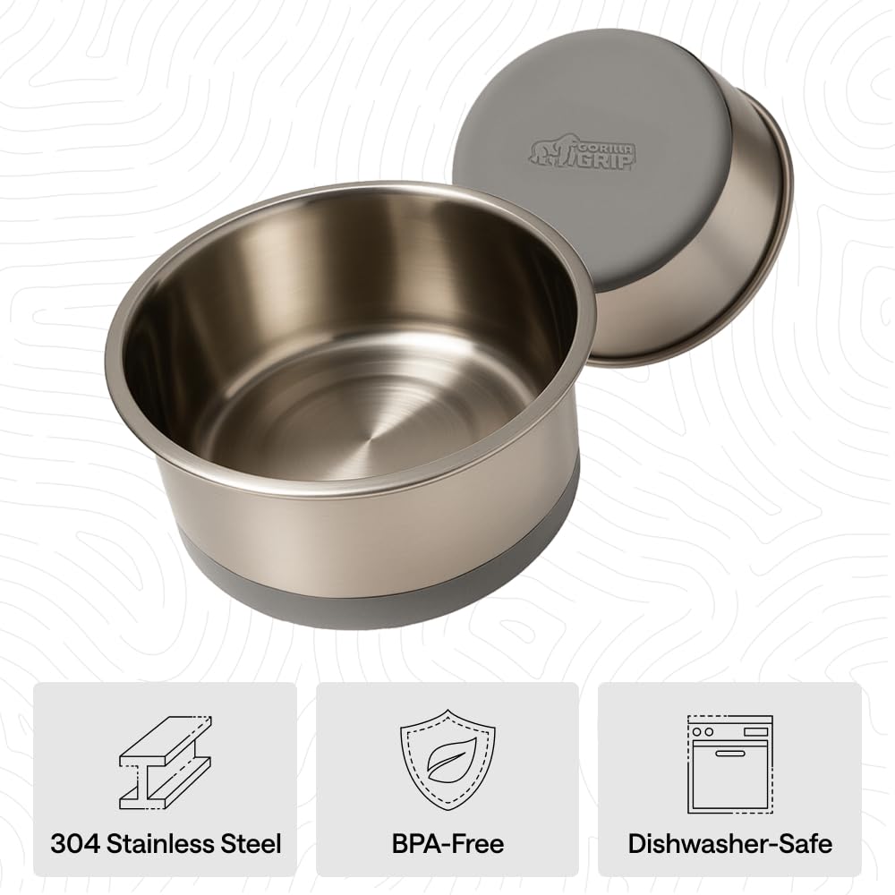 GORILLA GRIP Dog Bowls, Food Grade 304 Stainless Steel, Holds 2 Cups Each (16 fl oz) Food and Water Bowl for Feeding Dogs and Cats, Dishwasher Safe, Rust Resistant, BPA Free...