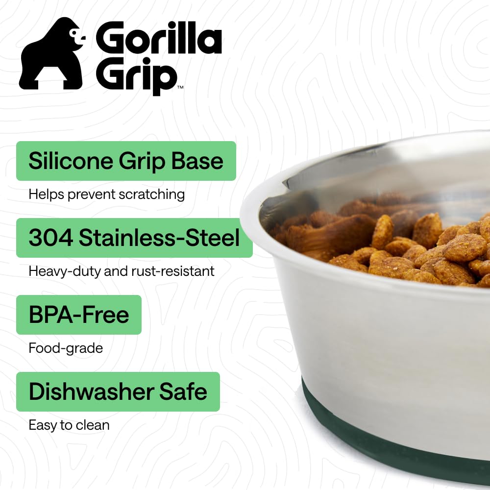GORILLA GRIP Dog Bowls, Food Grade 304 Stainless Steel, Holds 2 Cups Each (16 fl oz) Food and Water Bowl for Feeding Dogs and Cats, Dishwasher Safe, Rust Resistant, BPA Free...