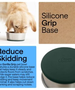 GORILLA GRIP Dog Bowls, Food Grade 304 Stainless Steel, Holds 2 Cups Each (16 fl oz) Food and Water Bowl for Feeding Dogs and Cats, Dishwasher Safe, Rust Resistant, BPA Free...