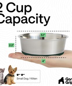 GORILLA GRIP Dog Bowls, Food Grade 304 Stainless Steel, Holds 2 Cups Each (16 fl oz) Food and Water Bowl for Feeding Dogs and Cats, Dishwasher Safe, Rust Resistant, BPA Free...